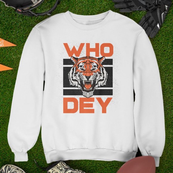 Team Fans Other - NWT Who Dey Tiger Head Cincinnati Bengals Long Sleeve Fleece Sweatshirt WHITE